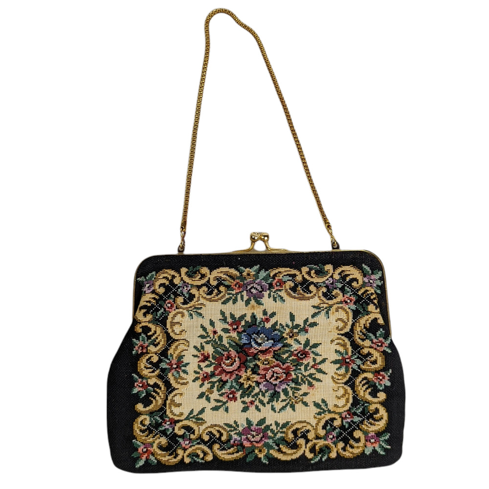 Floral Embroidered Black Clutch
